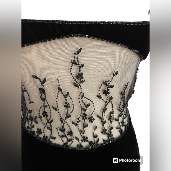 NWT Precious Formals Size 10 Black Velvet Gown with Sheer mid and back and beads - Picture 6 of 15